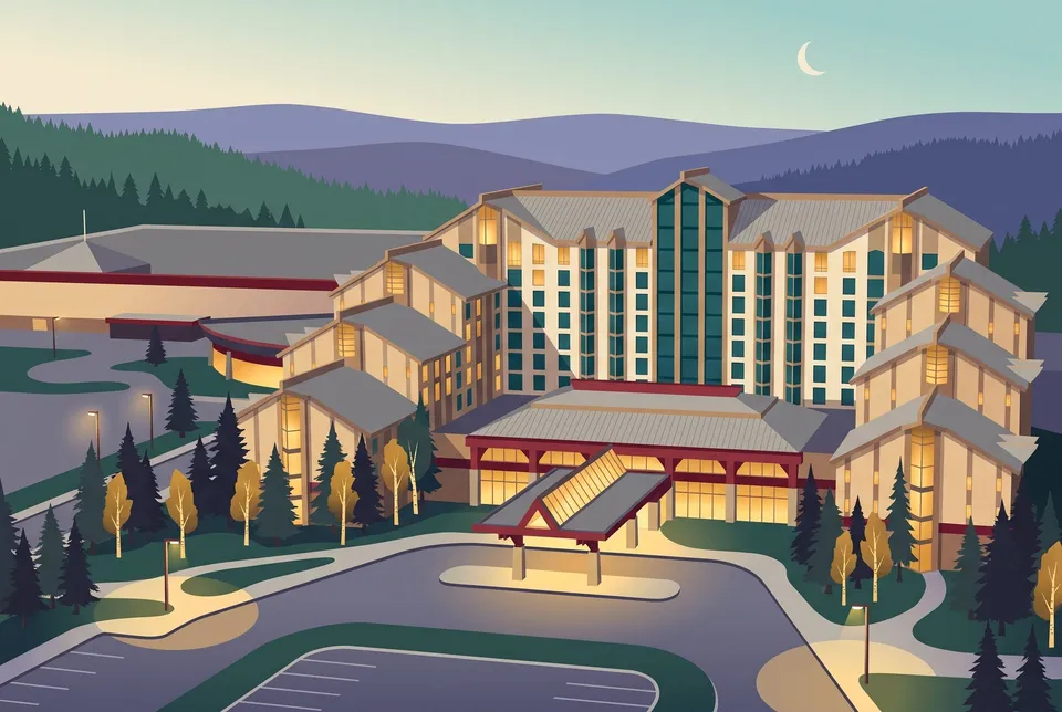 Casino Rama Resort hotel among pines at dusk